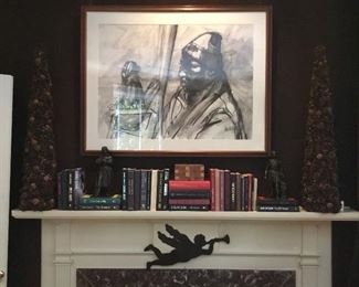 Angel & Bronze figurines on mantel