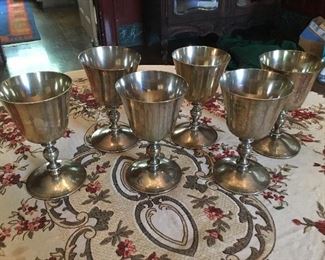 Set of 6 sterling hand wrought goblets