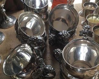 Two sets of 12 sterling punch cups with grapevine design handles