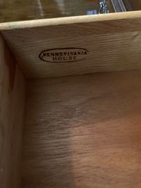 #24 Pennsylvania House Bachelors Chest w/7 drawer & 5 shelves w/inside mirror  w/slide-latch   35x22x66  (as is side)  $ 300.00