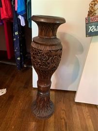 #46 Carved Wood Tall Vase  30" Tall  (vase goes down 8")  $ 75.00