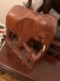 #60 Dad, Mom & Baby Wood Carved Elephant   12" Tall  $ 75.00