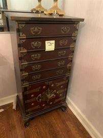 #61 Asian Look w/5 drawer Silverware Chest w/silverware dividers  21x14x41  $ 175.00