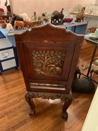 #73 (3) Teak Heavy Carved Back, Sides and Leg Chairs  16"W Seat,  $150 each  $ 450.00