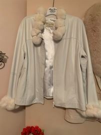 #85 White Size Large with Ball Fur Collar - short Coat  $ 100.00