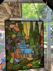 #119 Stained Glass Window w/Church   19x24  $ 100.00