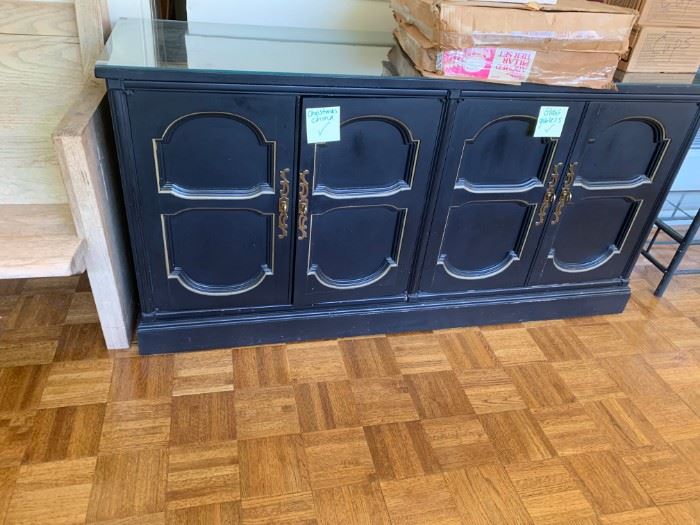 #130 Black Distressed 4 door Distressed Cabinet w/1 shelf  60x18x30  $ 125.00