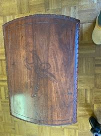 #140 Eagle Carved Top Wood End Table w/brass Feet   27x18x18  $ 75.00