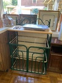 #141 Green/Brass Wire Cabinet w/2 doors w/butcher block top   30x19x46  $ 60.00