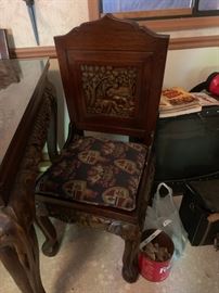 #144 Square Teak Elephant Carved Table w/glass protect w/4 Teak Deep Elephant Carved Chairs   $ 1,500.00