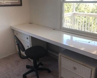 WICKER LOOK END TABLES. LAMINATE COUNTER TOP- DESK CHAIR