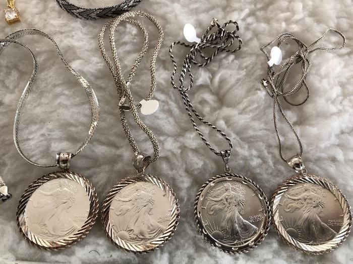 Walking Liberty Dollars/Sterling Bezels and chains