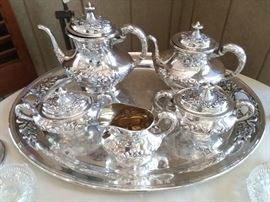 Gorham Sterling Silver Tea Service - Buttercup - Tray is silverplate