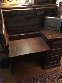 Antique roll top with rare typewriter counter balance swing out