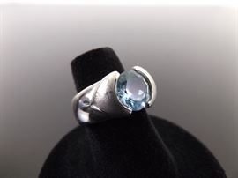 .999 Fine Silver Faceted Topaz Ring Size 6