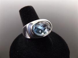 .925 Sterling Silver Faceted Topaz Ring Size 8.75
