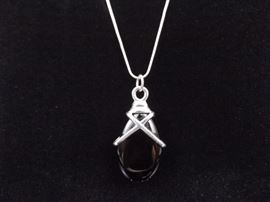 .925 Sterling Silver Black Onyx Pear Cabochon Pendant Necklace