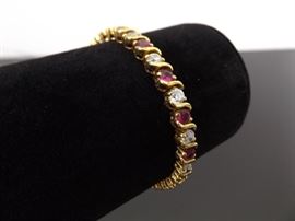 .925 Sterling Silver Pink Sapphire Crystal Vermeil Tennis Bracelet