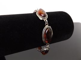 .925 Sterling Silver Amber Cabochon Bracelet