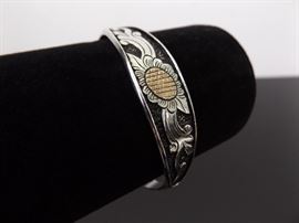 .925 Sterling Silver Golden Pineapple Cuff Bracelet