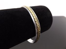 .925 Sterling Silver Vermeil Rope Cuff Bracelet