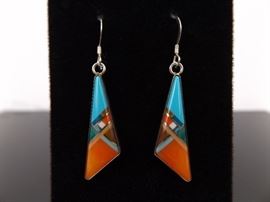 .925 Sterling Silver Zuni Multi Semi Precious Stone Earrings