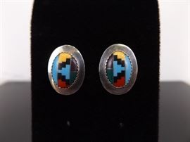 .925 Sterling Silver Zuni Multi Semi Precious Stone Earrings