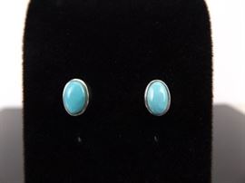 .925 Sterling Silver Seafoam Green Turquoise Cabochon Earrings