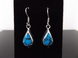 .925 Sterling Silver Pear Cut Howlite Cabochon Dangle Earrings