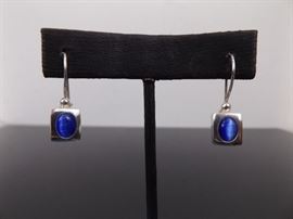 .925 Sterling Silver Blue Cat's Eye Chrysoberyl Earrings