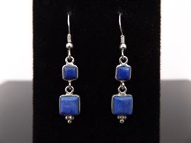 .925 Sterling Silver Inlayed Lapis Lazuli Dangle Earrings