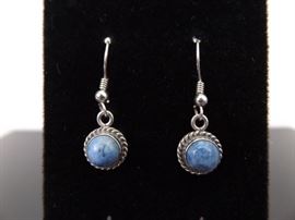 .925 Sterling Silver Sodalite Cabochon Dangle Earrings