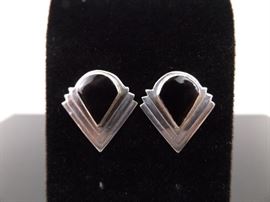 .925 Sterling Silver Art Deco Inlayed Black Onyx Earrings