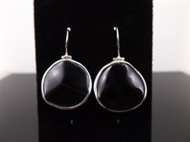 .925 Sterling Silver Black Onyx Artistic Dangle Earrings