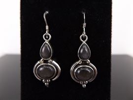 .925 Sterling Silver Black Cat's Eye Chrysoberyl Dangle Earrings