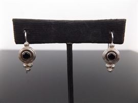 .925 Sterling Silver Black Onyx Cabochon Earrings