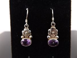 .925 Sterling Silver Faceted Amethyst Dangle Earrings