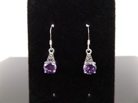 .925 Sterling Silver Faceted Amethyst Dangle Earrings