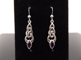 .925 Sterling Silver Faceted Amethyst Dangle Earrings