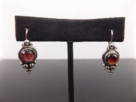 .925 Sterling Silver Amethyst Cabochon Wine Grape Earrings