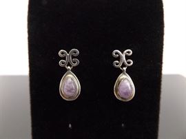.925 Sterling Silver Light Amethyst Pear Cabochon Earrings