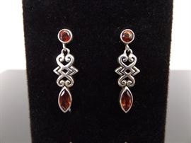 .925 Sterling Silver Marquise Garnet Dangle Earrings