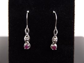 .925 Sterling Silver Ruby Crystal Earrings