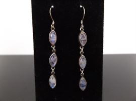 .925 Sterling Silver Moonstone Cabochon Dangle Earrings