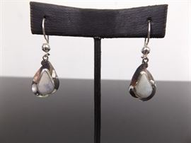 .925 Sterling Silver Magnesite Pear Cabochon Dangle Earrings