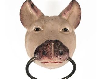 Lot 001 
Cast Iron Pig Door Hanging