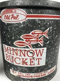 Lot 037 
Two Vintage Minnow Buckets with Inserts and Graphics