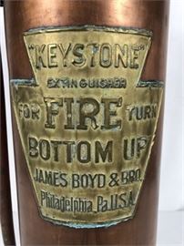 Lot 095 
Antique Keystone Copper & Brass Fire Extinguisher