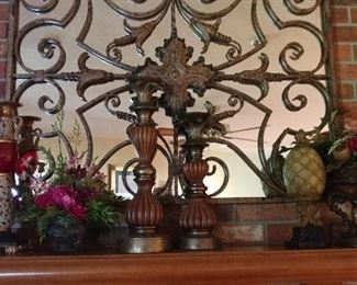 Wall mirror with iron work