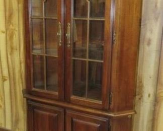Modern Cherry Lighted Corner China Cabinet